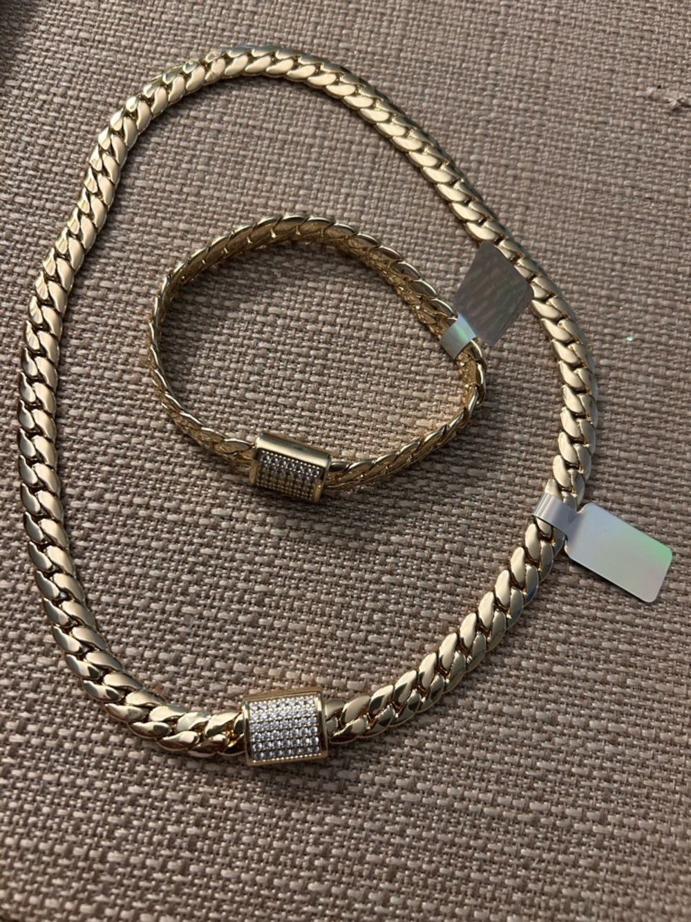 Gold-Tone Link Necklace & Bracelet Set with Pave Accent